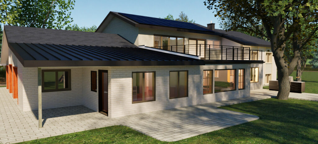 3D Rendering showing a Fort Collins home under design and construction for an addition and remodel.